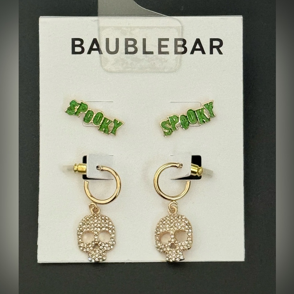 New Baublebar Two pairs of Skull and Spooky earrings